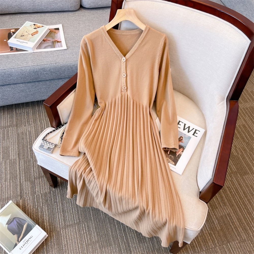 Winter Clothing For Plus Size Women - 캐주얼 엘레강스 브이넥 버튼 니트 스플라이스드
