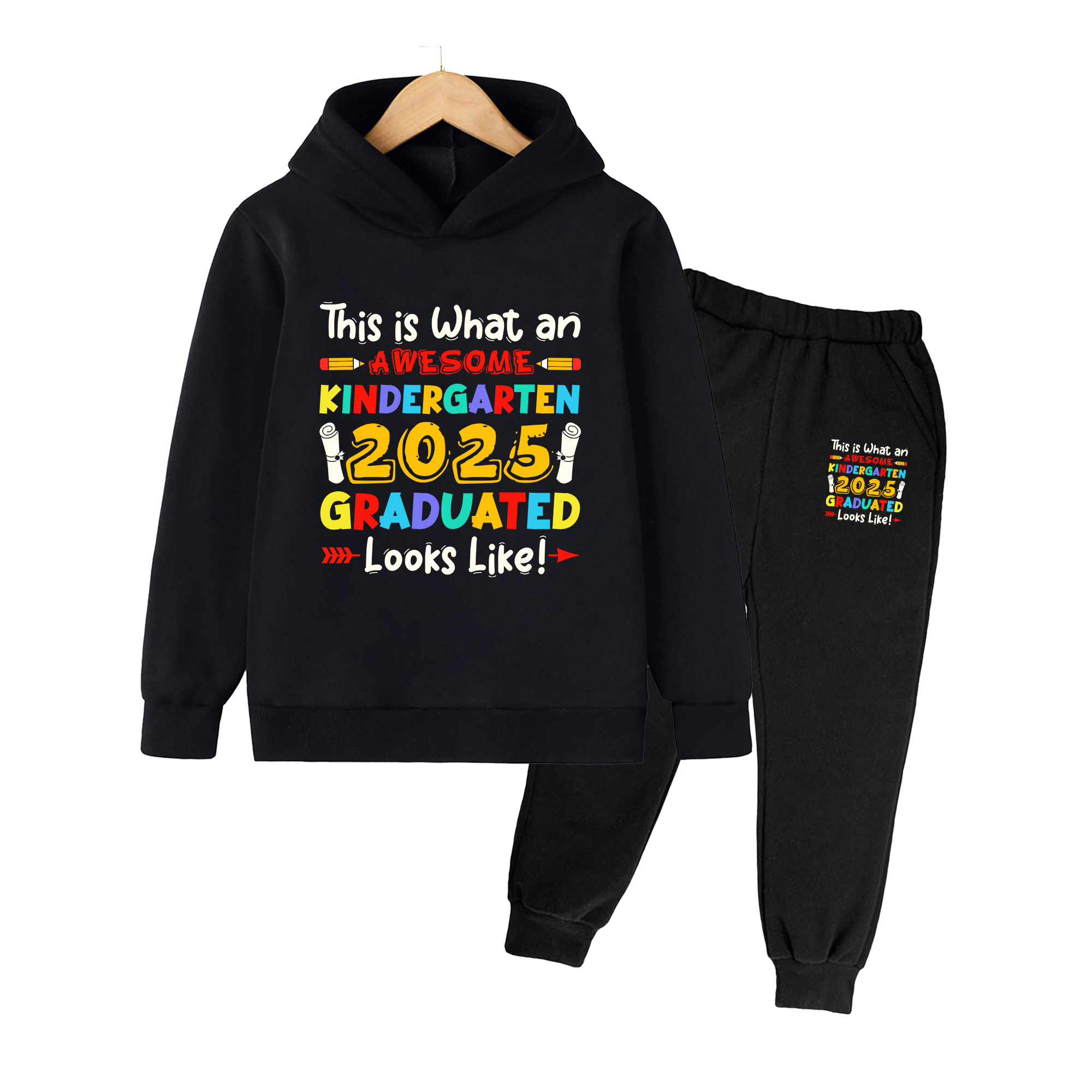 Winter Clothing Kindergarten - 키즈 후드티 & 바지 세트, 화려한
