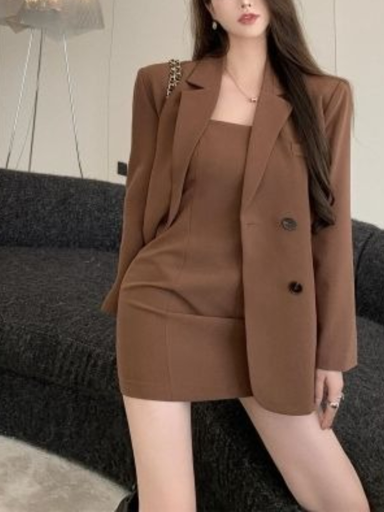 Winter Clothing Color - 가을 겨울 브라운 우아한 투피스 세트
