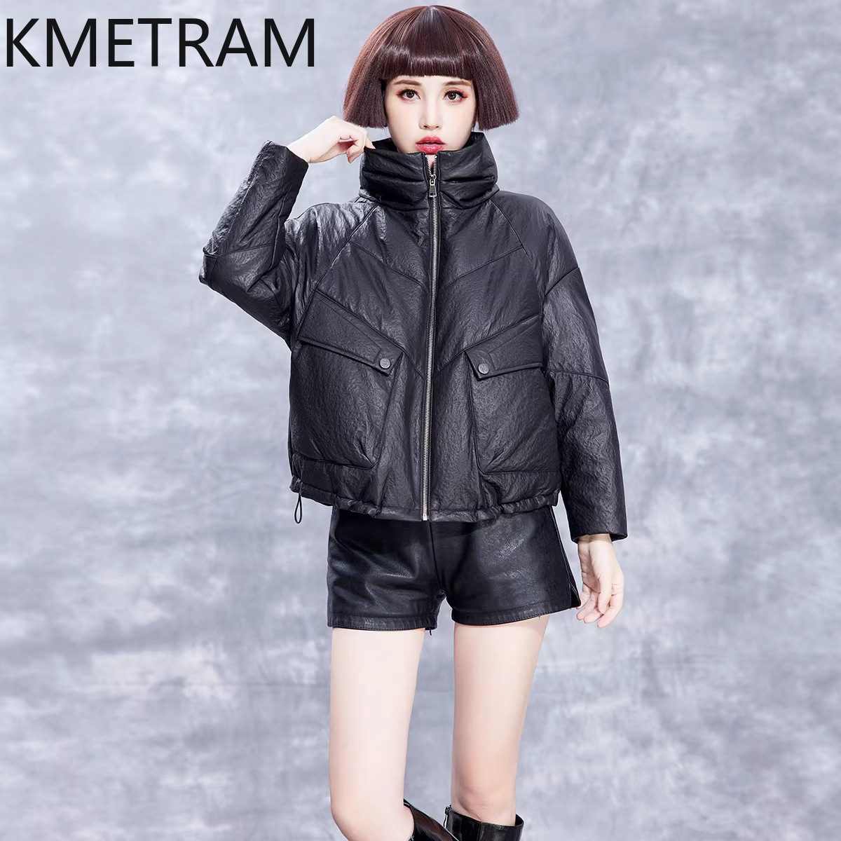 KMETRAM 리얼 양가죽 가죽 다운 재킷 여성 스탠드 - Puffer Jacket Women Down 리뷰 및 가격