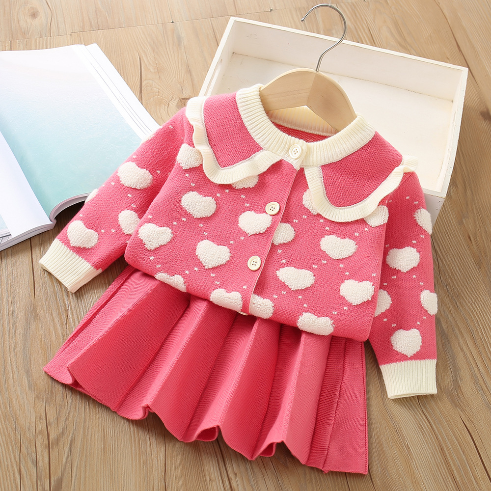 가을 겨울 심장 인쇄 니트 카디건 + 스커트 2Pcs  - Winter Clothing Outfits 리뷰 및 가격