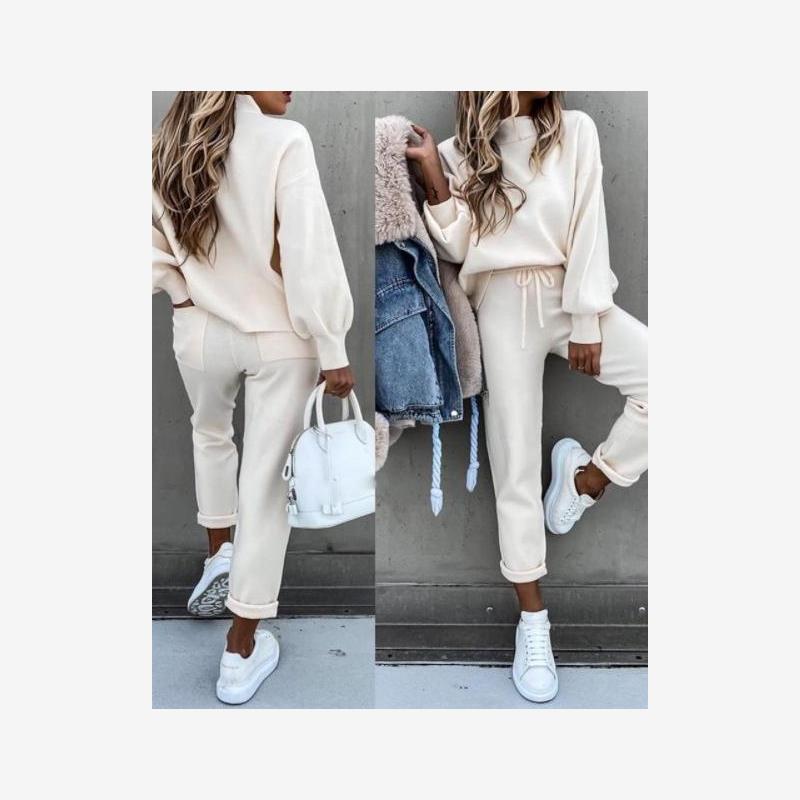 두꺼운 캐주얼 하이 칼라 티셔츠 세트, 단색 투피스 여 - Winter Clothing Color 리뷰 및 가격