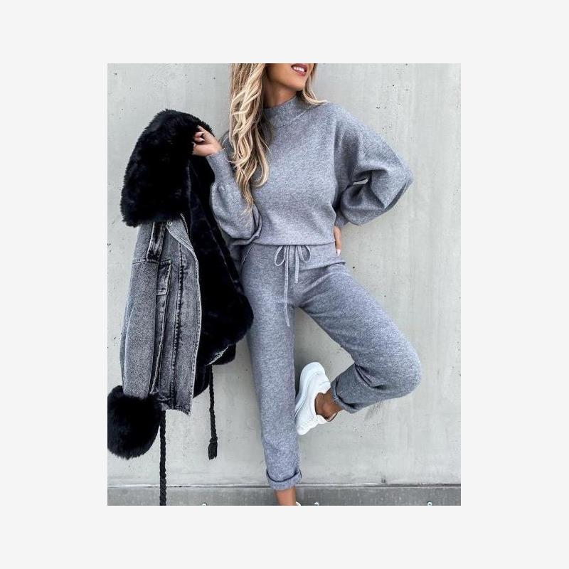 두꺼운 캐주얼 하이 칼라 티셔츠 세트, 단색 투피스 여 - Winter Clothing Color 리뷰 및 가격