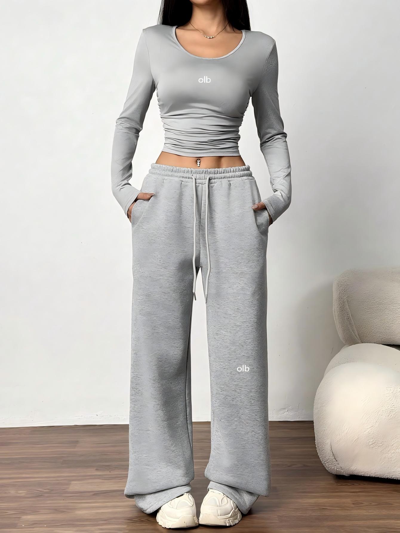 패션 여성 캐주얼 와이드 레그 팬츠 - 라운드넥 긴팔, - Winter Clothing Color 리뷰 및 가격