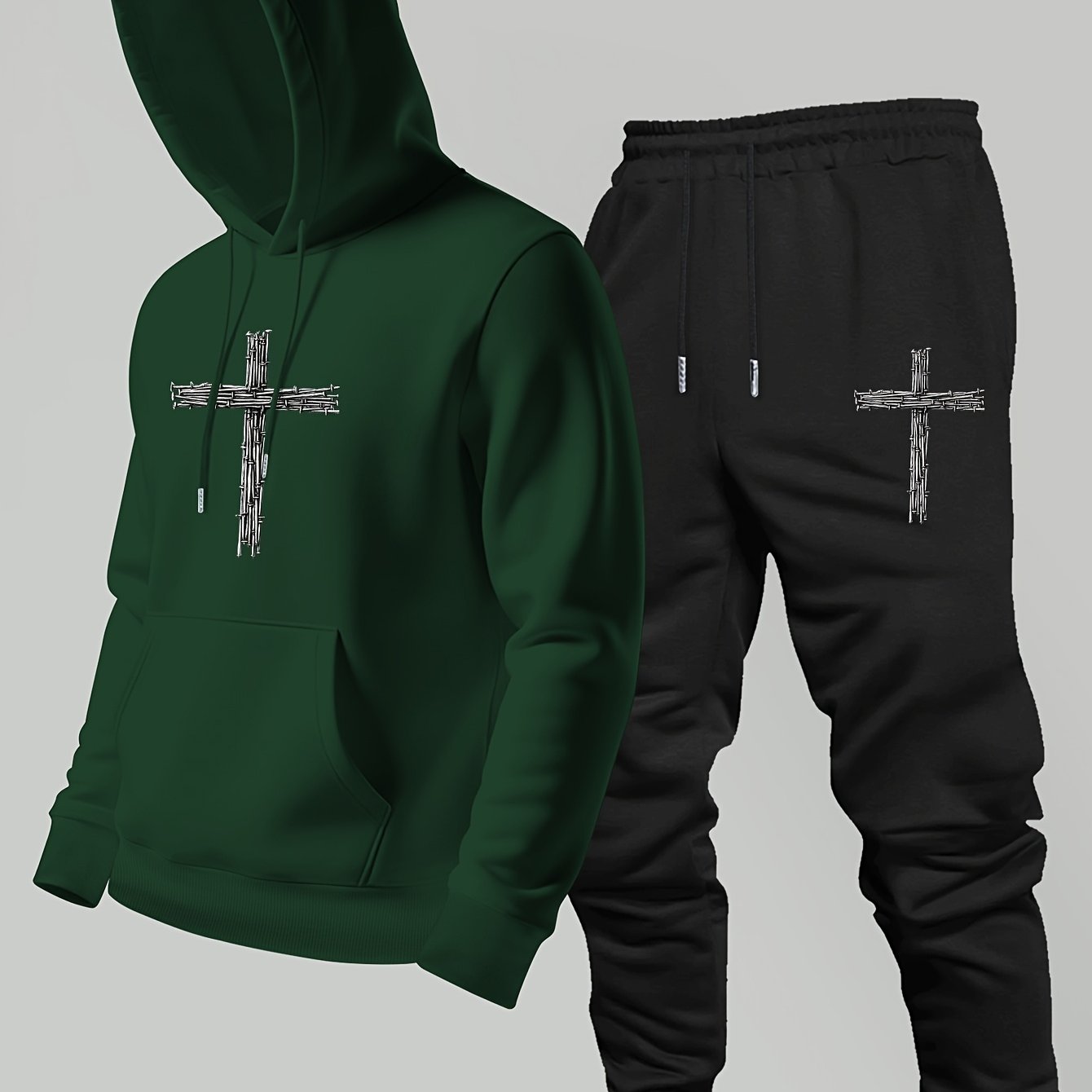 트렌디한 프린트 크로스 로고가 있는 후드 스웨트셔츠와  - Winter Clothing Logos 리뷰 및 가격