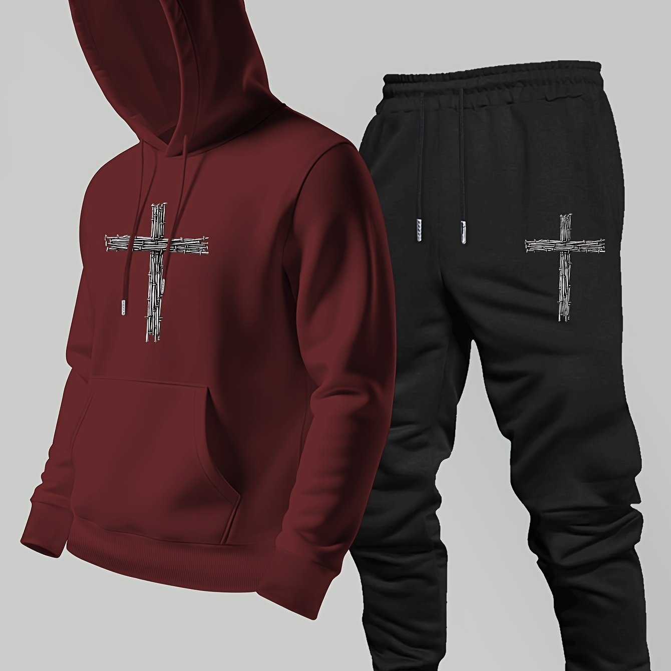 트렌디한 프린트 크로스 로고가 있는 후드 스웨트셔츠와  - Winter Clothing Logos 리뷰 및 가격
