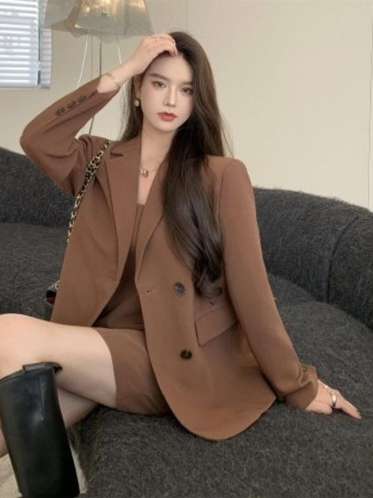 가을 겨울 브라운 우아한 투피스 세트 여성 루즈핏 블레 - Winter Clothing Color 리뷰 및 가격