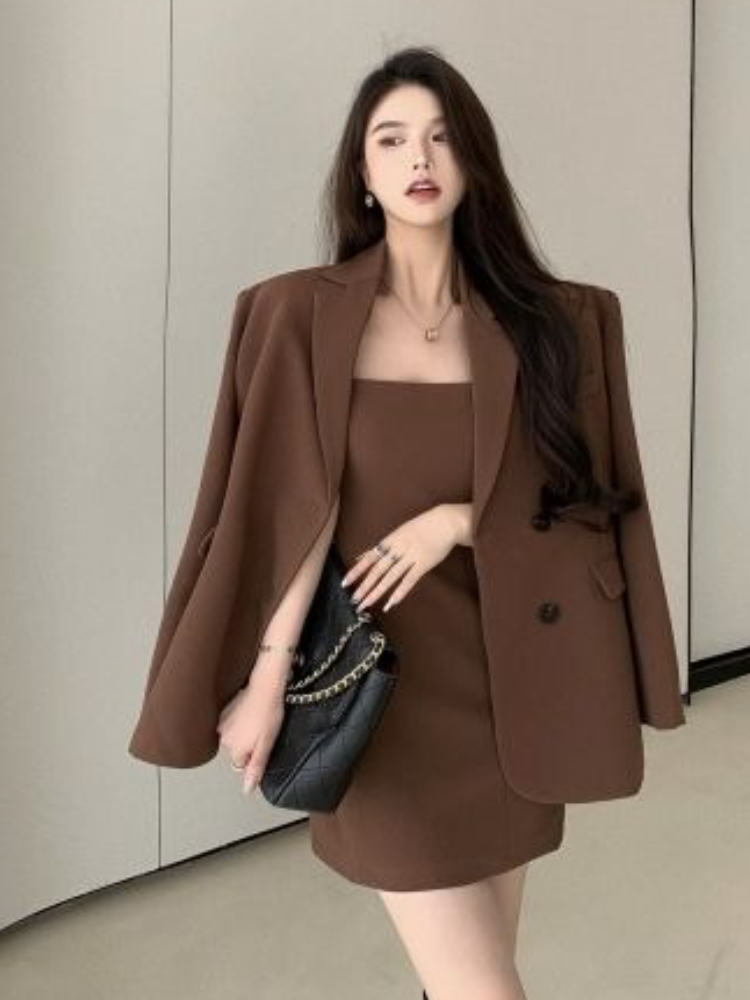 가을 겨울 브라운 우아한 투피스 세트 여성 루즈핏 블레 - Winter Clothing Color 리뷰 및 가격