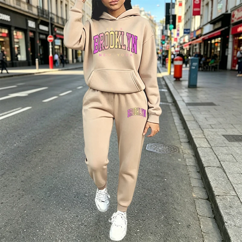 여성용 캐주얼 의상, 프린트 후드티 2피스 세트, 일상 - Winter Clothing Outfits 리뷰 및 가격