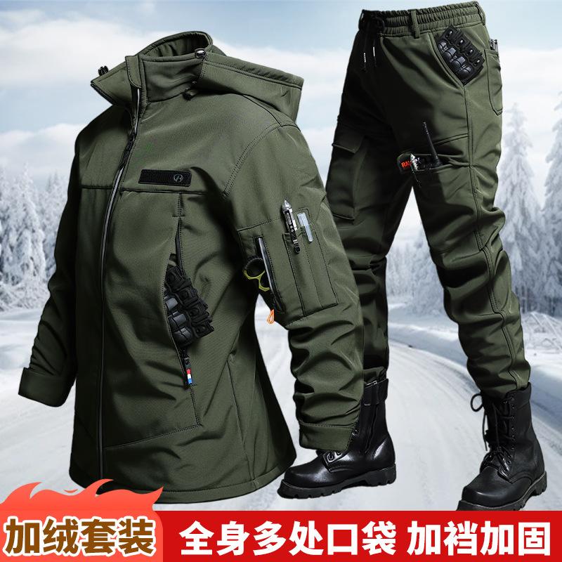 남성용 가을 겨울 벨벳 방수 전술 재킷 및 바지 세트  - Winter Clothing Hiking 리뷰 및 가격