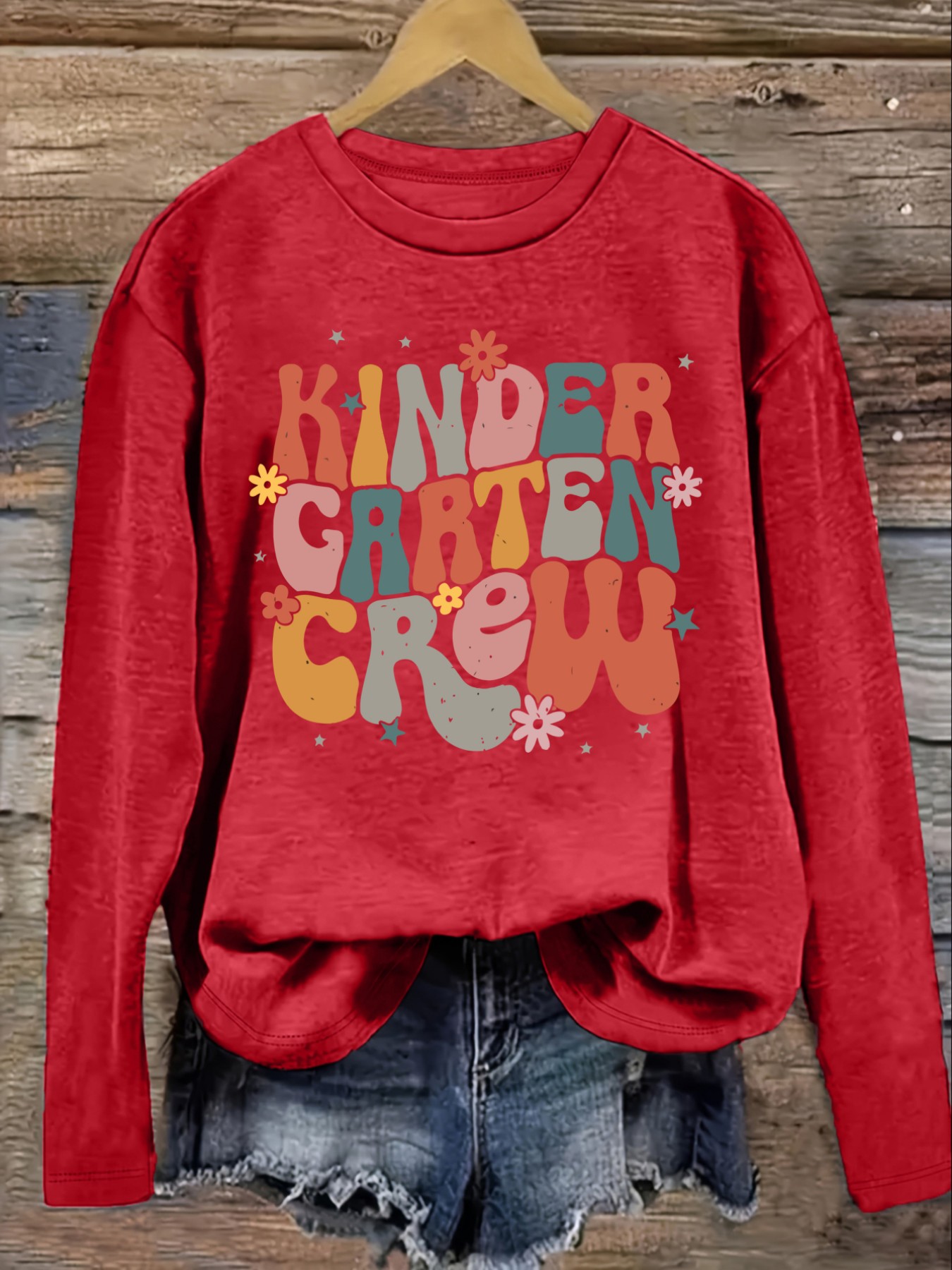 여성 캐주얼 긴소매 크루넥 티셔츠, 유치원 팀 플로럴  - Winter Clothing Kindergarten 리뷰 및 가격