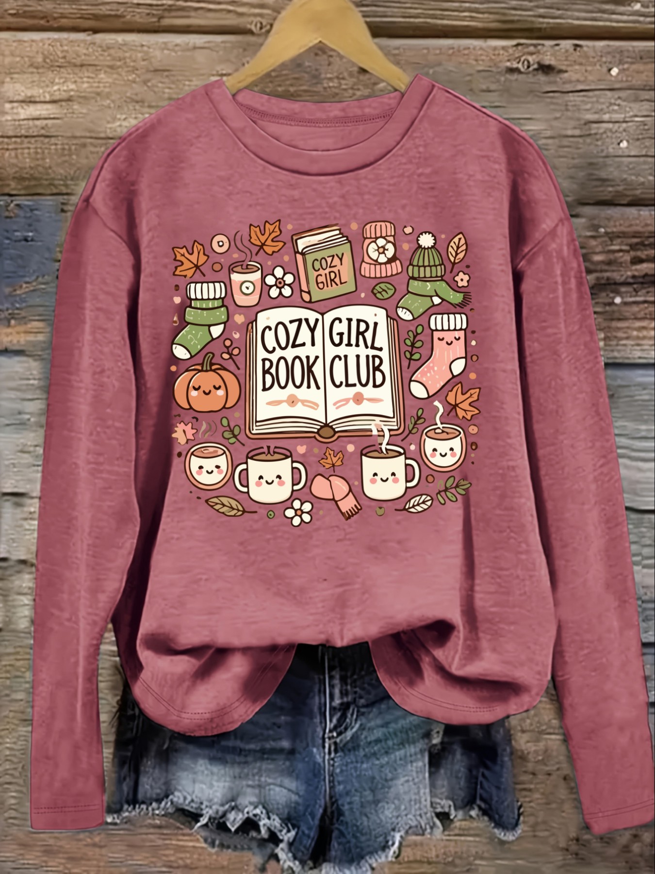여성 캐주얼 긴소매 크루넥 티셔츠, 코지 걸 북클럽 가 - Winter Clothing Outfits 리뷰 및 가격